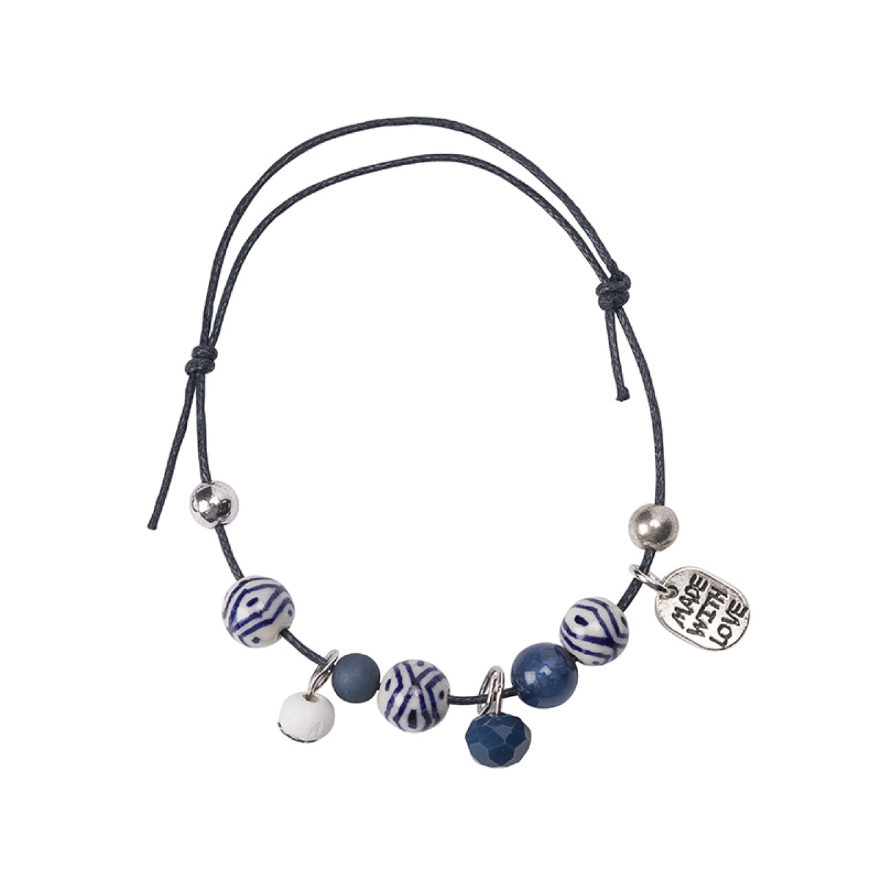 Numeriek grafiek Vermelding Buy Bracelet wax cord blue with beads » Heinen Delfts Blauw